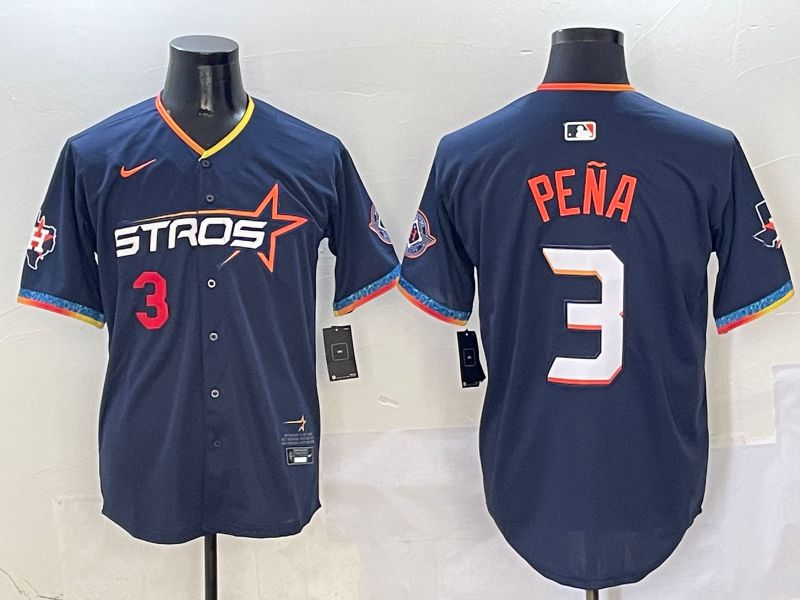 Men Houston Astros #3 Pena Dark Blue Fourth generation Joint Name Nike 2025 MLB Jersey style 3